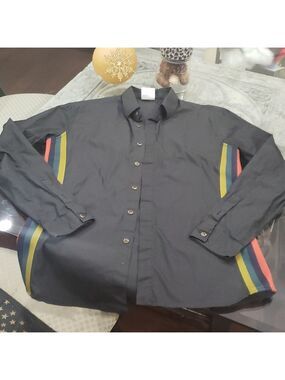 GIANFRANCO FERRE MEN'S BLACK SIDE COLOR STRIP DESIGNER SHIRT M